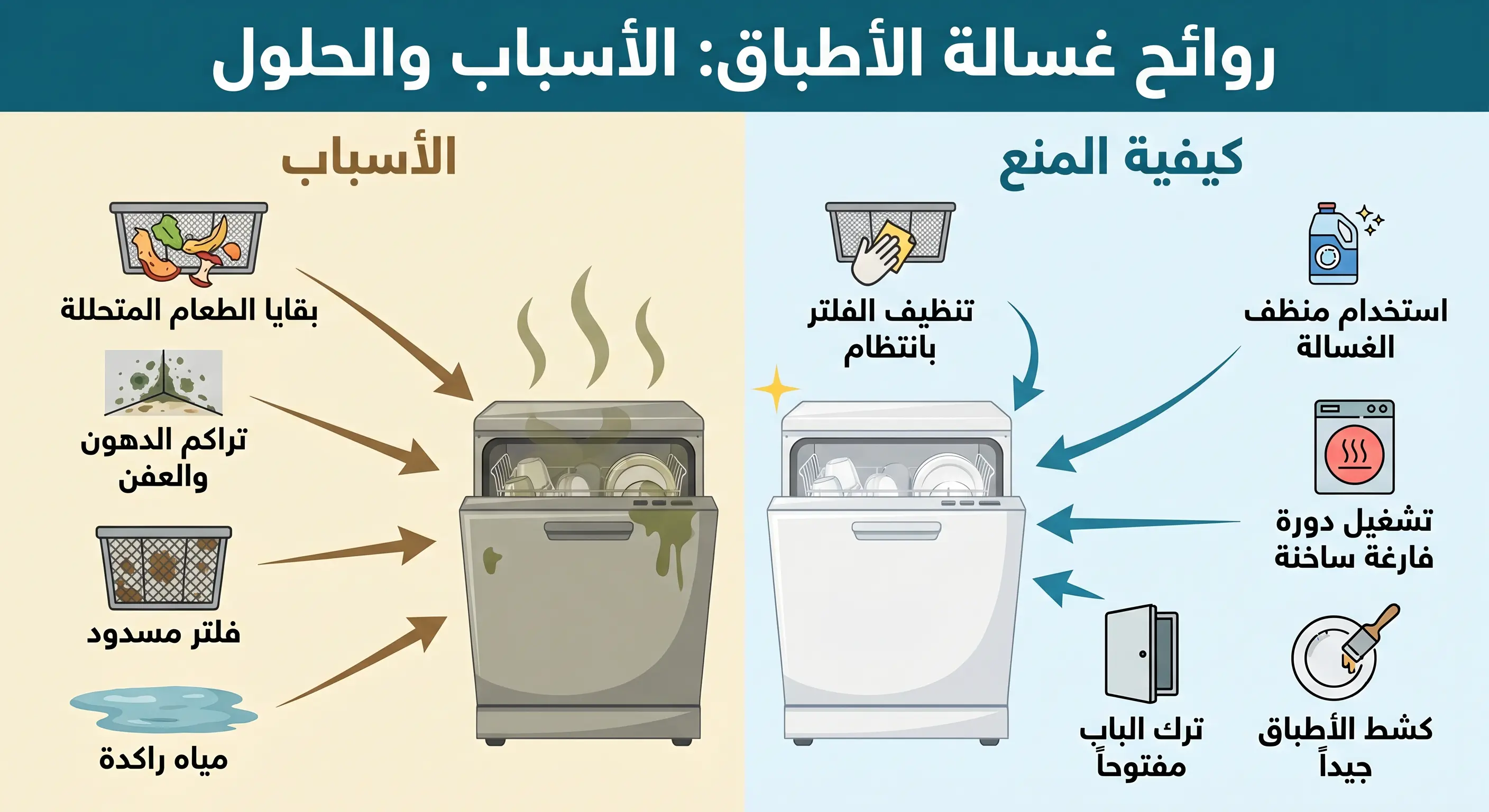 أسباب الروائح داخل غسالة الأطباق وكيفية منعها