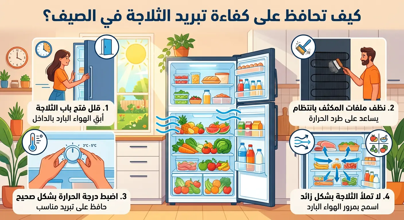 كيف تحافظ على كفاءة تبريد الثلاجة في الصيف؟